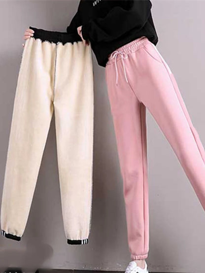 Women's Plus Size Fleece-Lined Winter Leggings - Thick Casual Trousers in Solid Colors