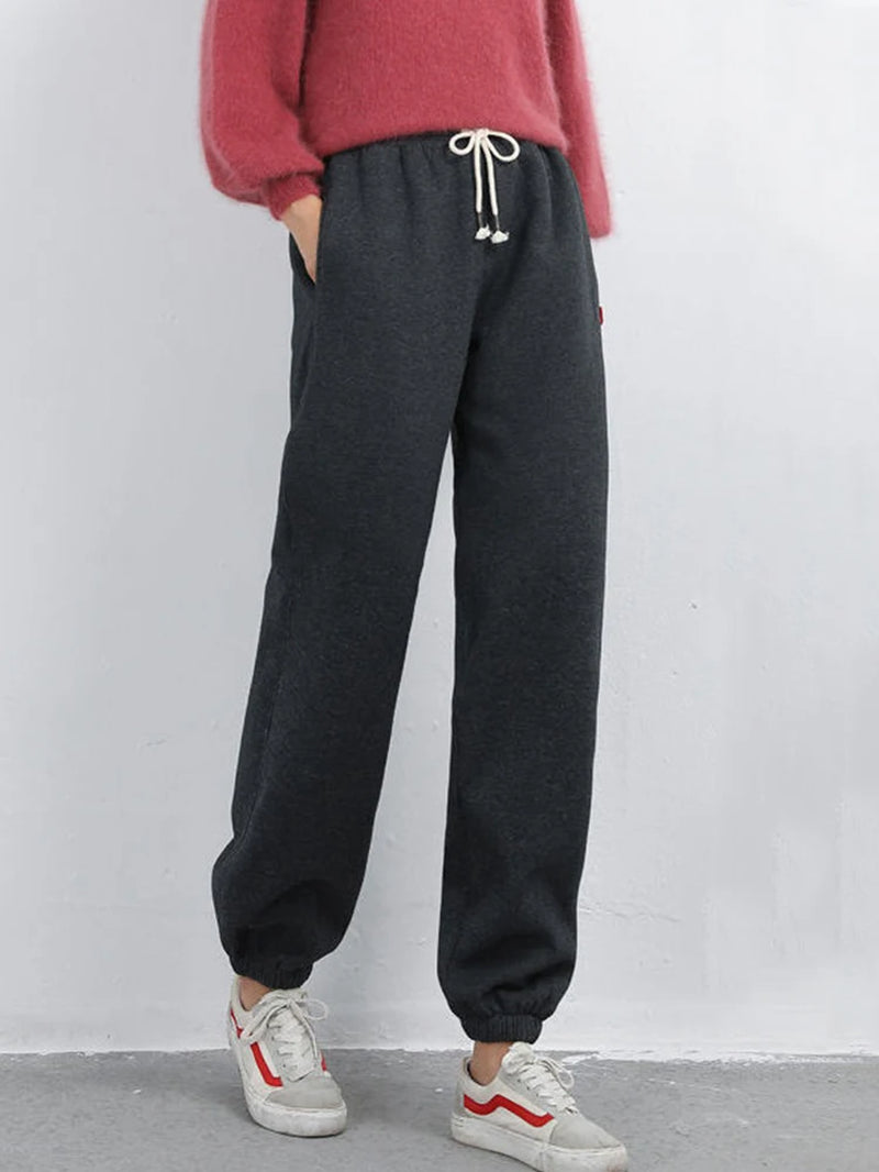 Women's Plus Size Fleece-Lined Winter Leggings - Thick Casual Trousers in Solid Colors